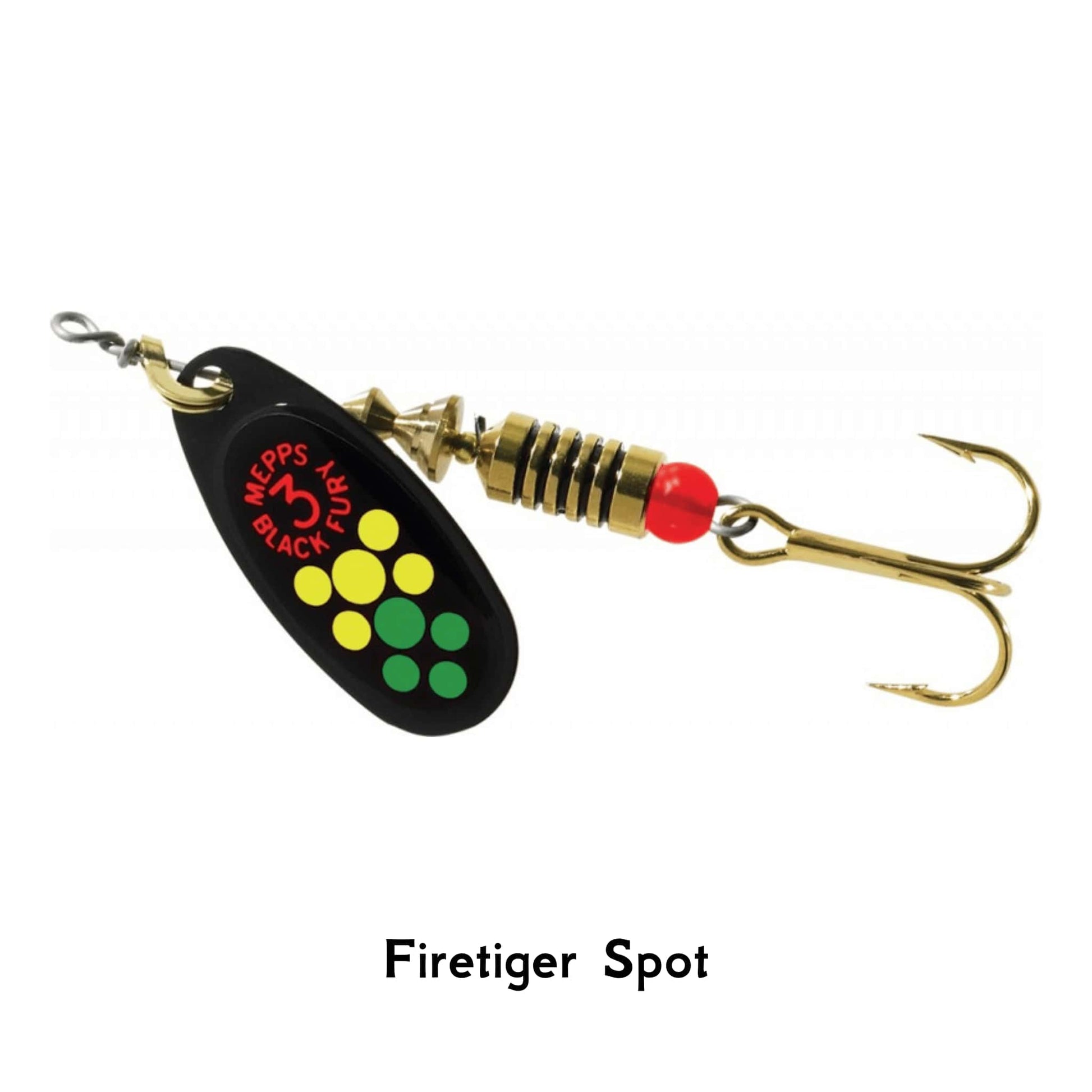 Mepps Black Fury Firetiger Spot Spinner Size Black Gold Fishing Lure Trout Salmon Perch Pike