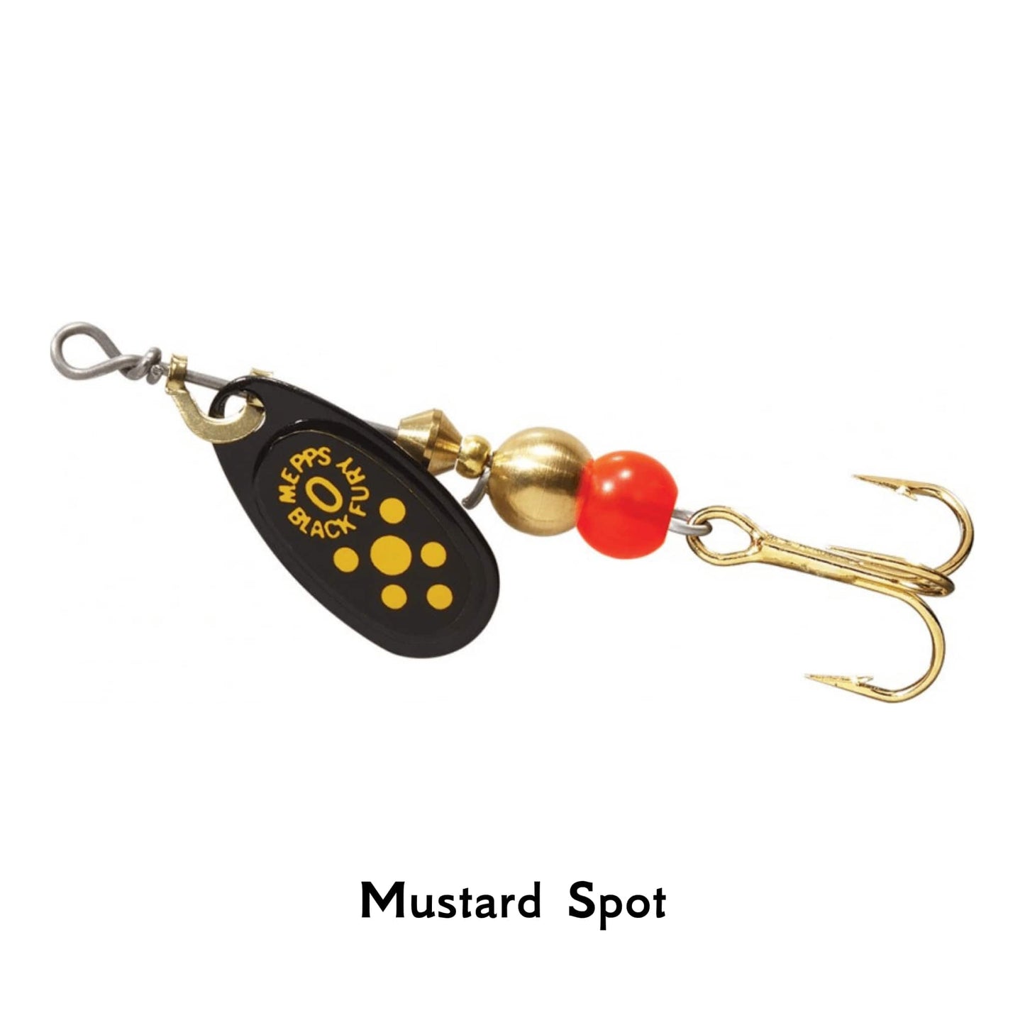 Mepps Black Fury Mustard Spot Spinner Size Black Gold Fishing Lure Trout Salmon Perch Pike