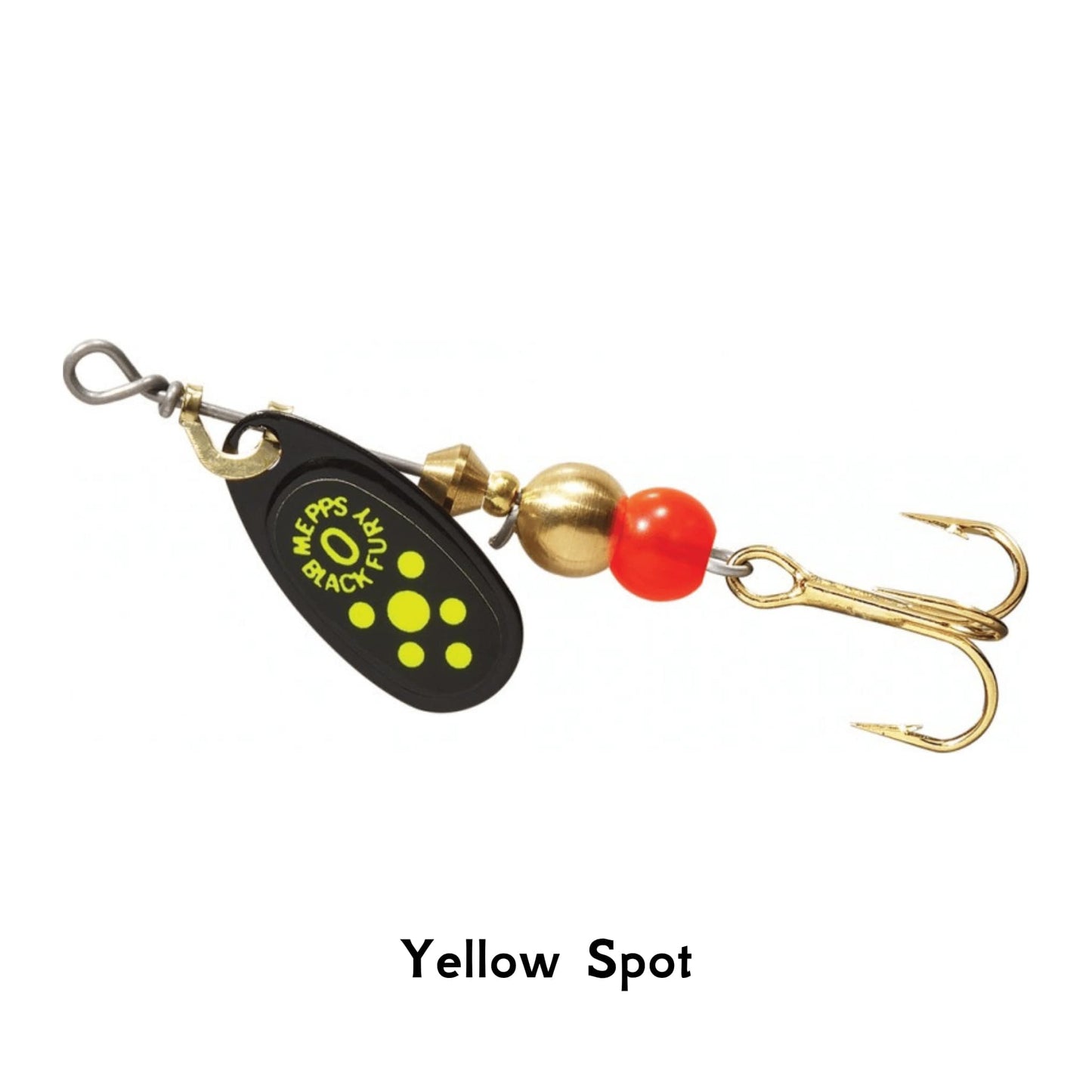 Mepps Black Fury Yellow Spot Spinner Size Black Gold Fishing Lure Trout Salmon Perch Pike