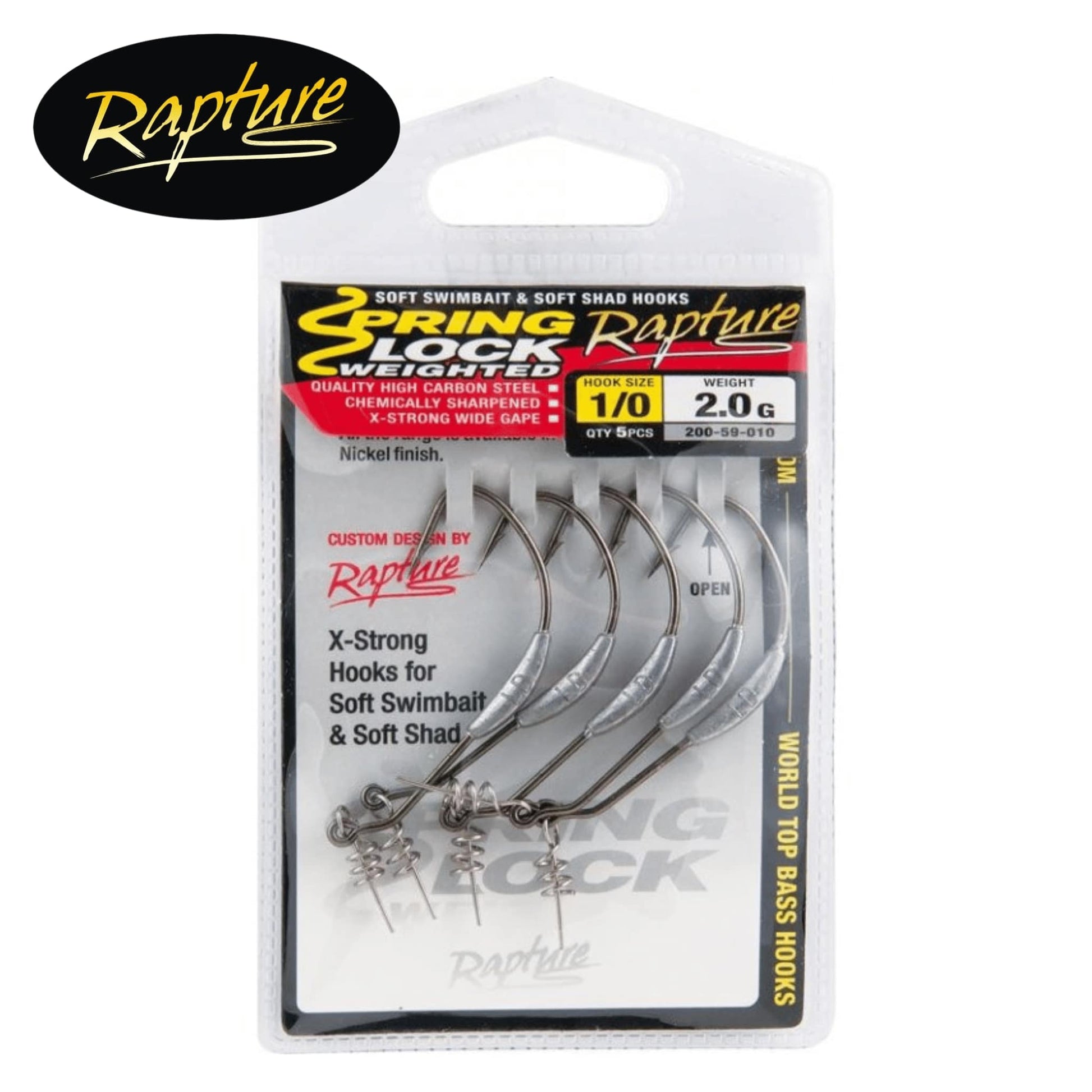 Rapture Spring Lock 1/0 Weighted Hooks 2.0g Lure Fishing Soft Baits Weedless