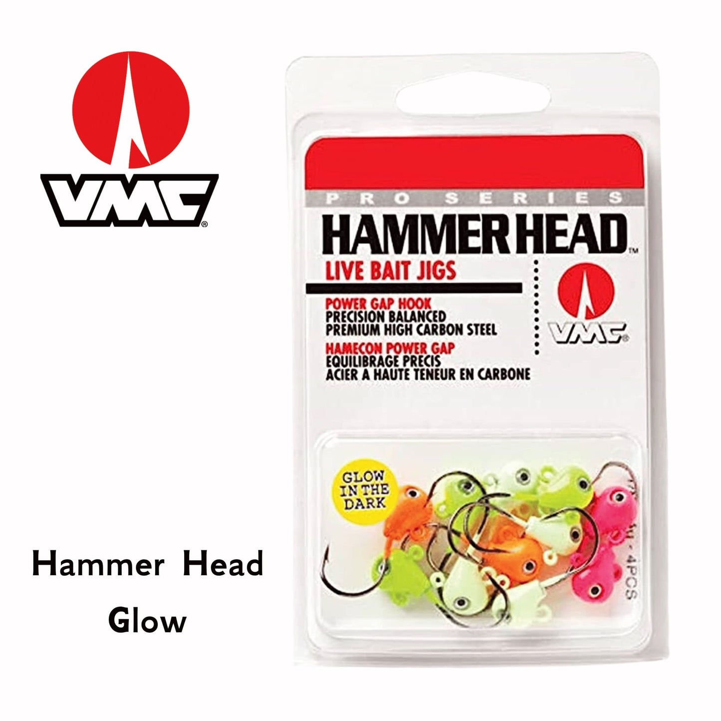 VMC Hammer Head Jighead GLow 10 Pack Assorted Colours Weighted Fishing Hooks