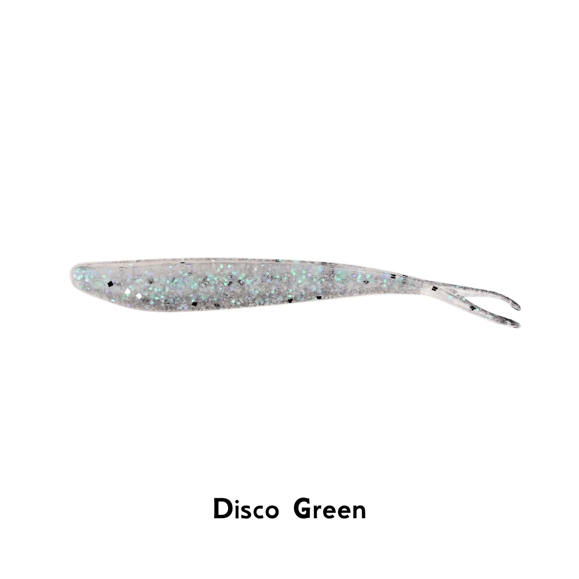 Zoom Baits Tiny Fluke Disco Green 3 Inch Split Tail Soft Fishing Lure Shad Imitation Drop Shot Jig Head Perch Pike Scented Bass