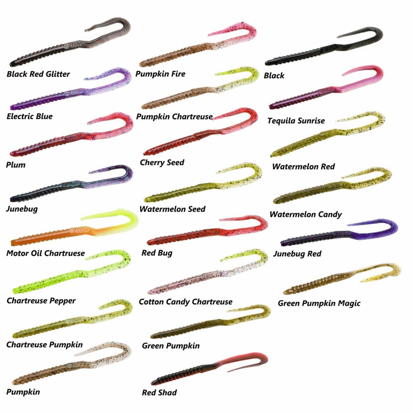 Zoom UTail Soft Bait 6.75" Colour Chart