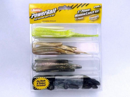 Berkley PowerBait 3" Power Minnow And Leech Jig Kit 51 Pieces Fishing Bundle